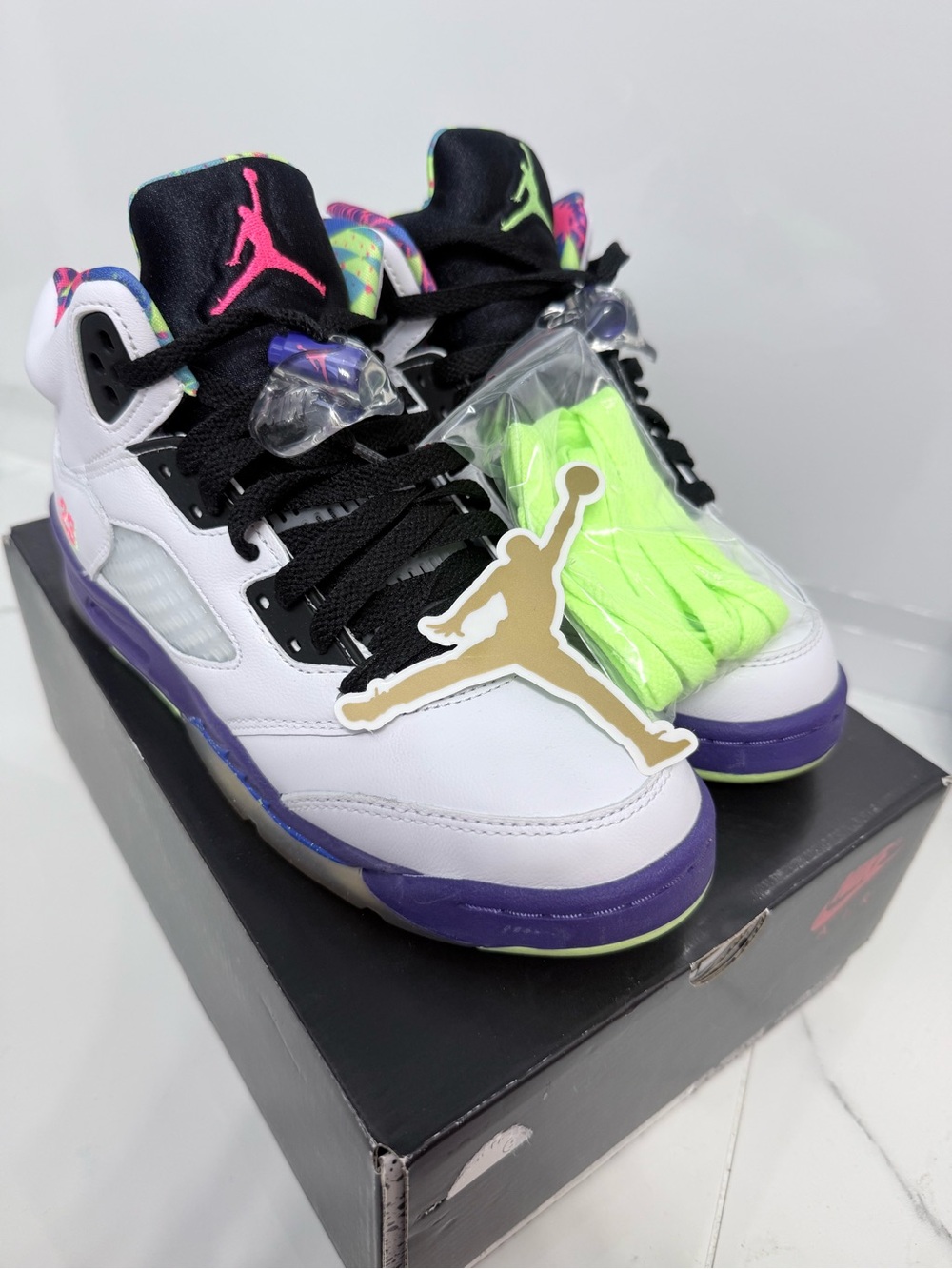 Jordan Kids White, Purple & Neon Green Basketball Sneakers